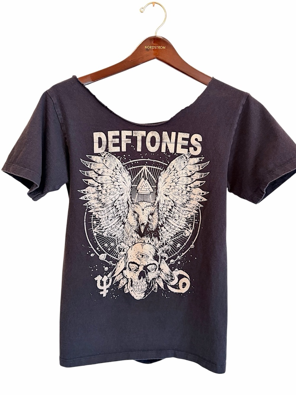 DEFTONES reworked graphic Tee, one of a kind, black and tan, cotton, size S